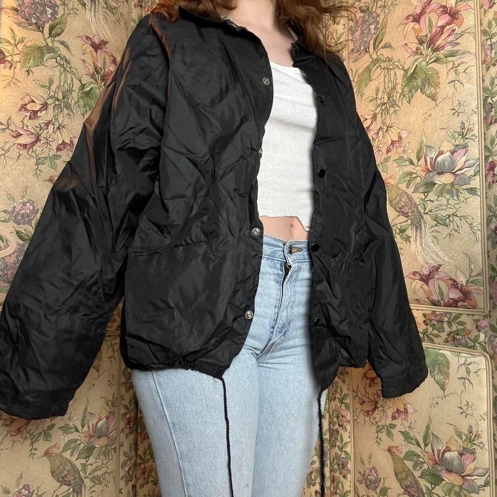 Cardinal Vintage 1960s Black Rain Jacket Mens XL Windbreaker Bomber Coach - Picture 2 of 6